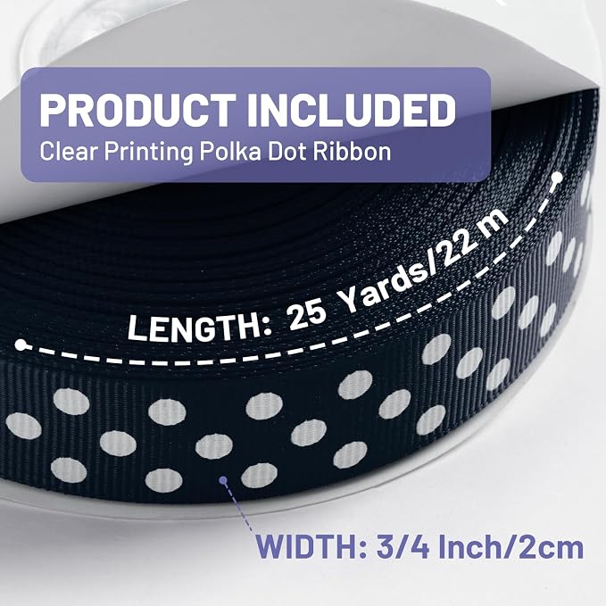 Polka Dot Grosgrain Ribbon 3/4 Inch, 25 Yards Spool Navy Blue and White Dot - Image 2