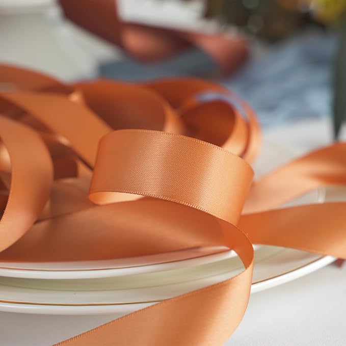 HUIHUANG Terracotta Satin Ribbon 1 Double-Faced Satin Ribbon 50 Yards - Image 6