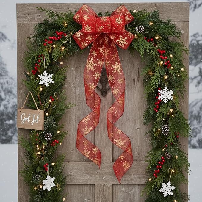 CT CRAFT LLC Organza with Red Glitter Snowflakes Wired Ribbon 2.5 inch x 50 - Image 3
