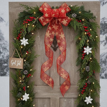 CT CRAFT LLC Organza with Red Glitter Snowflakes Wired Ribbon 2.5 inch x 50 - Image 3
