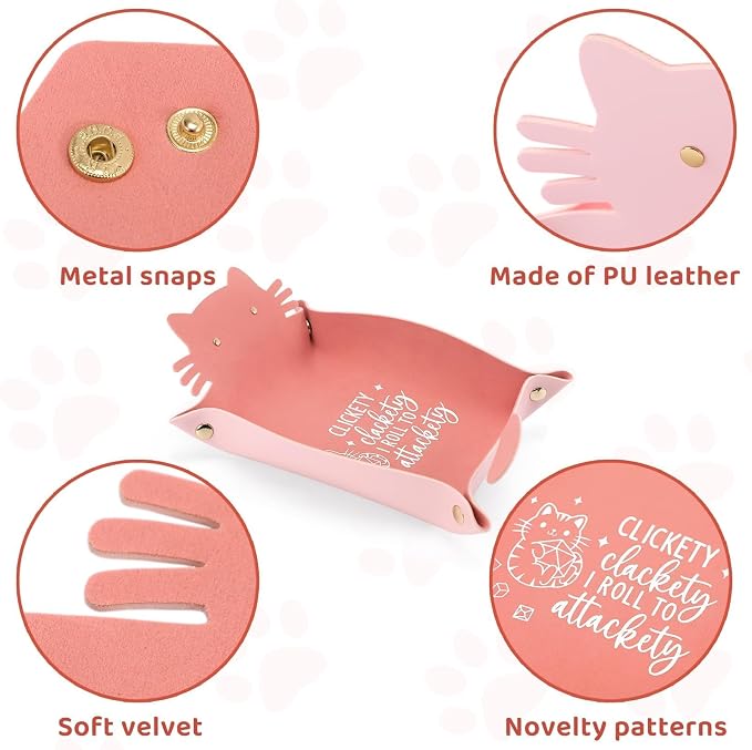 Cat Dice Tray Pinkk for Rolling Funny Folding Leather Dice Tray Portable - Image 2