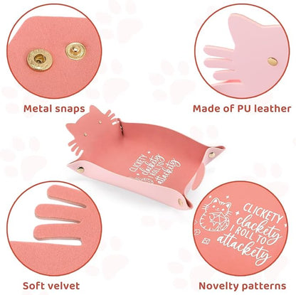 Cat Dice Tray Pinkk for Rolling Funny Folding Leather Dice Tray Portable - Image 2