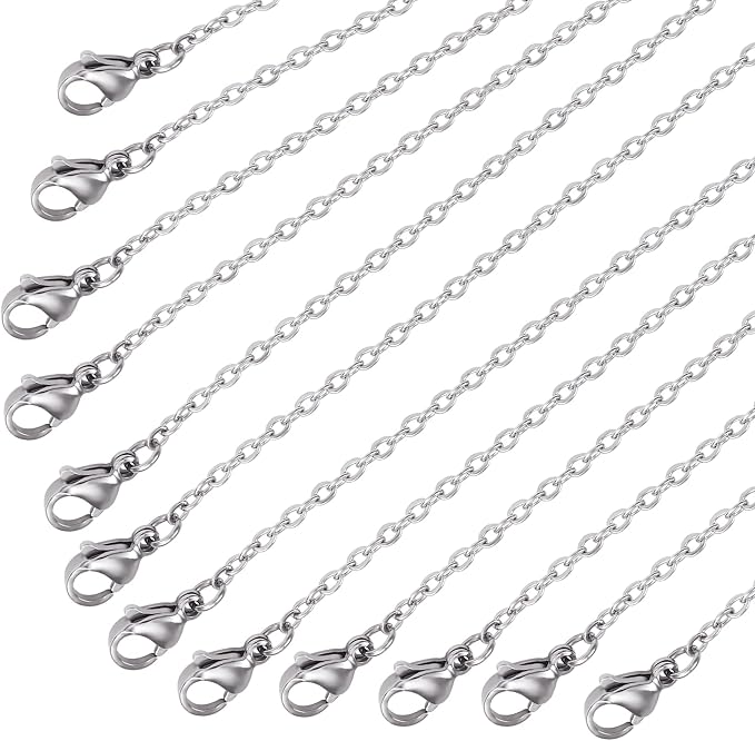 Wholesale 12 PCS Genuine Stainless Steel Fine Cable Chain Necklace Chains Bulk by ALEXCRAFT