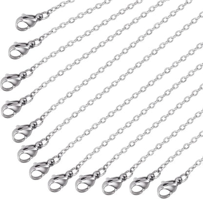 Wholesale 12 PCS Stainless Steel Flat Cable Chain Link Necklace Chains Bulk by ALEXCRAFT