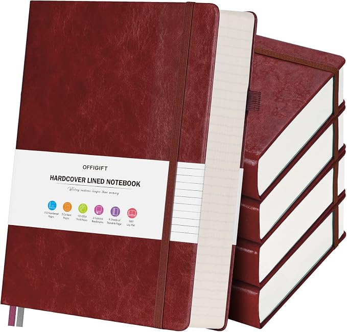 5 Pack College Ruled Notebook, 312 Numbered Pages Thick Notebooks Bulk by OFFIGIFT
