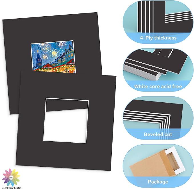 Mat Board Center, 8X8 Black Mats - Image 3
