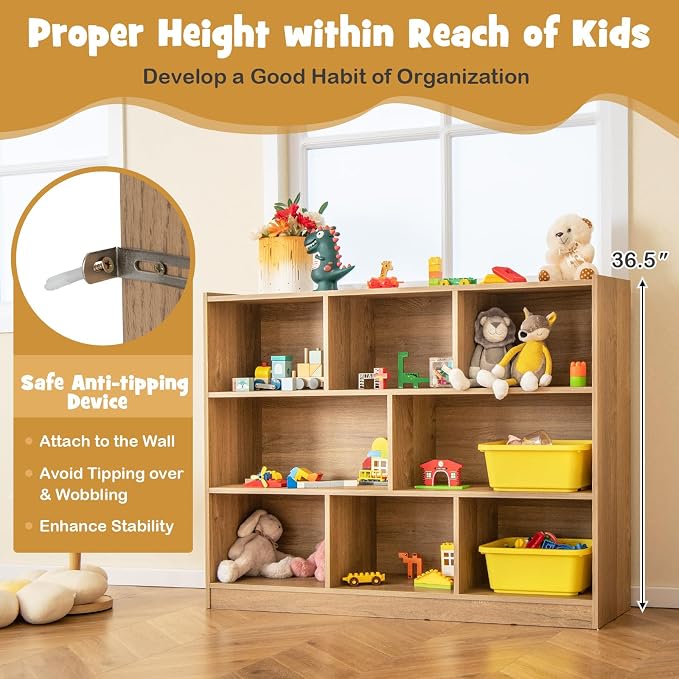 KOTEK Toy Storage Organizer, 8 Cubby Kids Bookshelf, Wooden 4-Tier Bookcase - Image 5