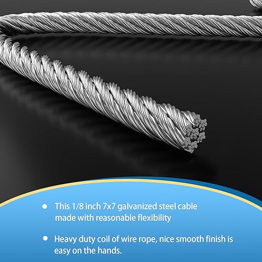 3/16 Galvanized Wire Rope, 100ft Galvanized Steel Cable 3/16 Inch, 7X7 Strands - Image 4