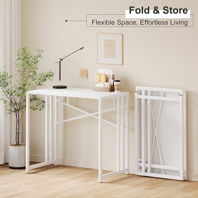 Small Folding Desk 35 inch, No Assembly Required Narrow Office Desk, Writing - Image 7