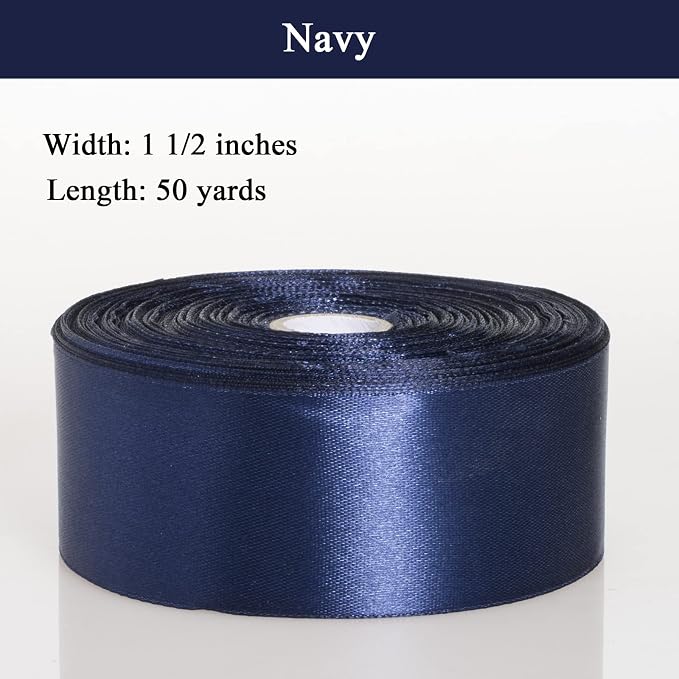 1 1/2 Inch Navy Solid Satin Ribbon, 50 Yards Craft Fabric Ribbon - Image 2