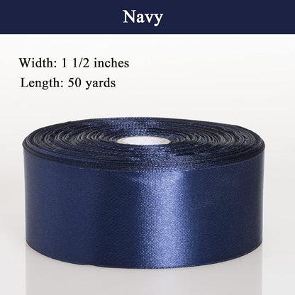 1 1/2 Inch Navy Solid Satin Ribbon, 50 Yards Craft Fabric Ribbon - Image 2