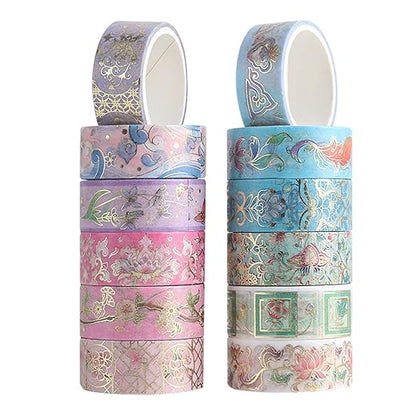 12 Rolls Floral Washi Tape Set, Botanical Washi Tape by Esweny