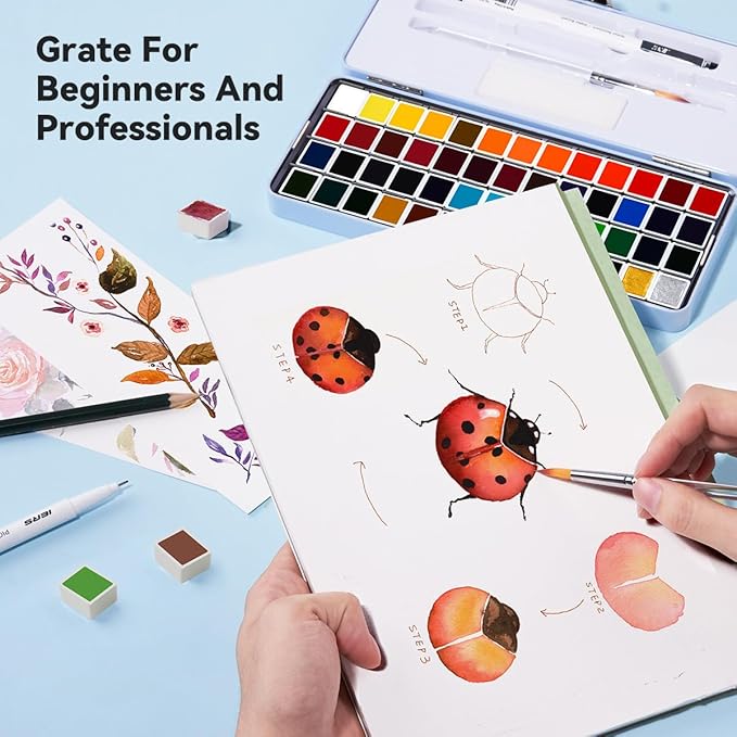 MeiLiang Watercolor Paint Set 52 Colors in Half Pans - Image 3