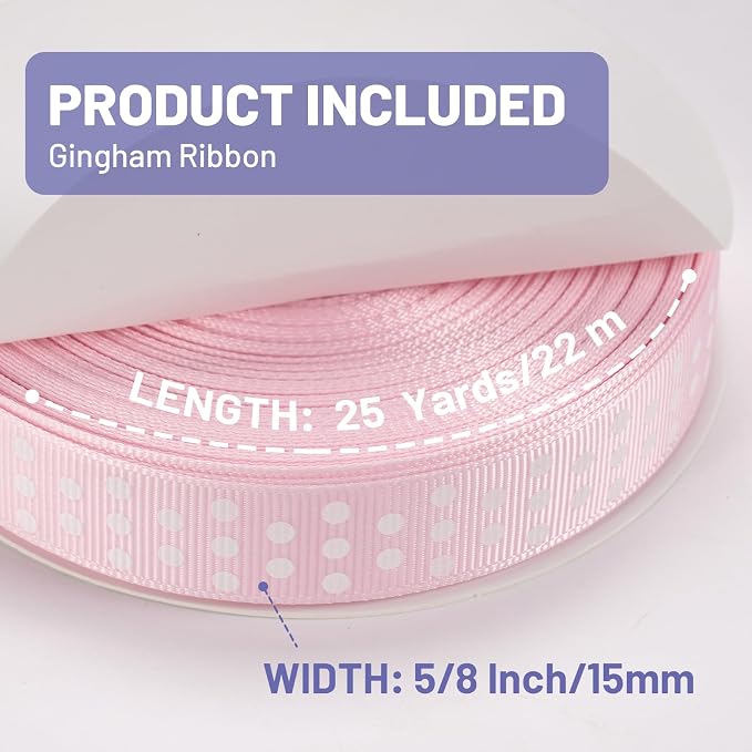 Polka Dot Grosgrain Ribbon 5/8 Inch, 25 Yards Spool Pink and White Dot Craft - Image 2