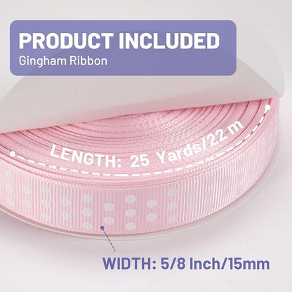 Polka Dot Grosgrain Ribbon 5/8 Inch, 25 Yards Spool Pink and White Dot Craft - Image 2