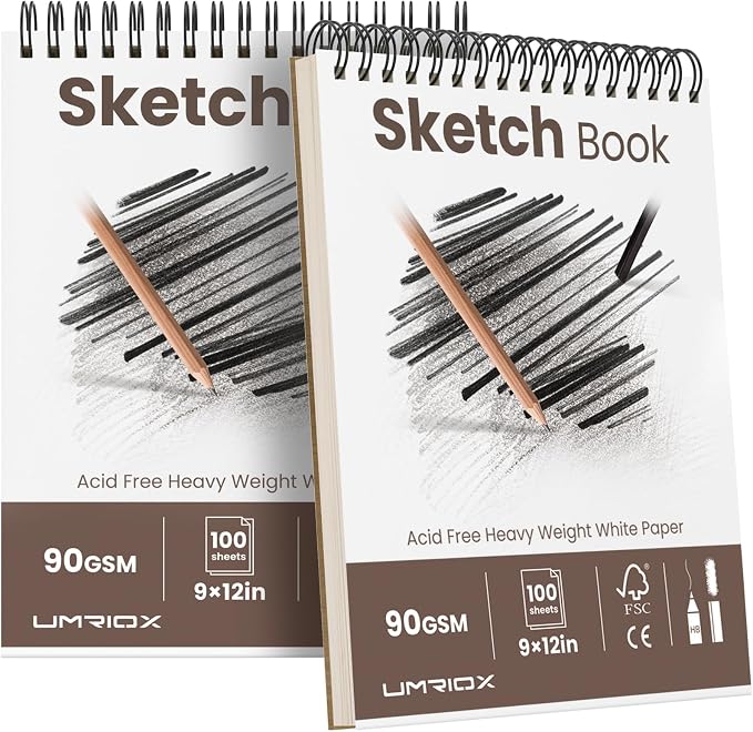 Umriox 9" x 12" Sketch Book, Top Spiral Bound Sketchbook, Acid-Free Drawing by UMRIOX