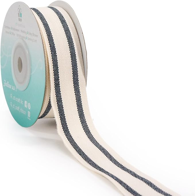 CT CRAFT LLC Ivory Cotton Black Stripes Ribbon 1" x 10 Yards by CTCRAFTLLC