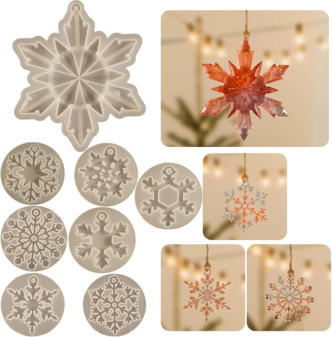 8 Pack Pendant Molds Snowflake Resin Mold by ESEENSSiliconeMolds