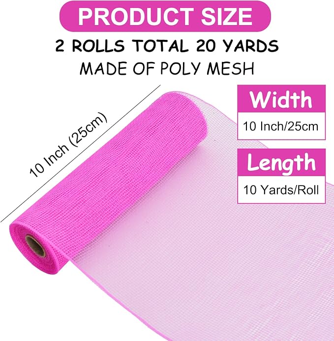 TONIFUL 2 Rolls 10 Inch Hot Pink Decorative Mesh Ribbbon Rolls - Image 2