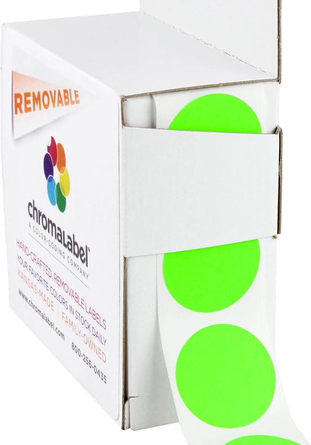 ChromaLabel 1 Inch Round Colored Stickers, High Visibility Removable Color by ChromaLabel