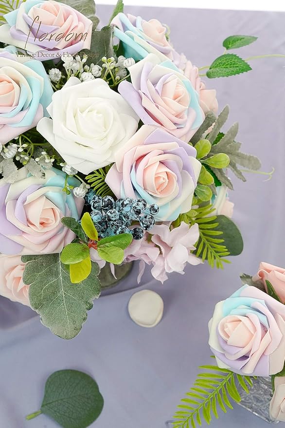Floroom Artificial Flowers 25pcs Real Looking Whimsical Blush Foam Fake Roses - Image 3
