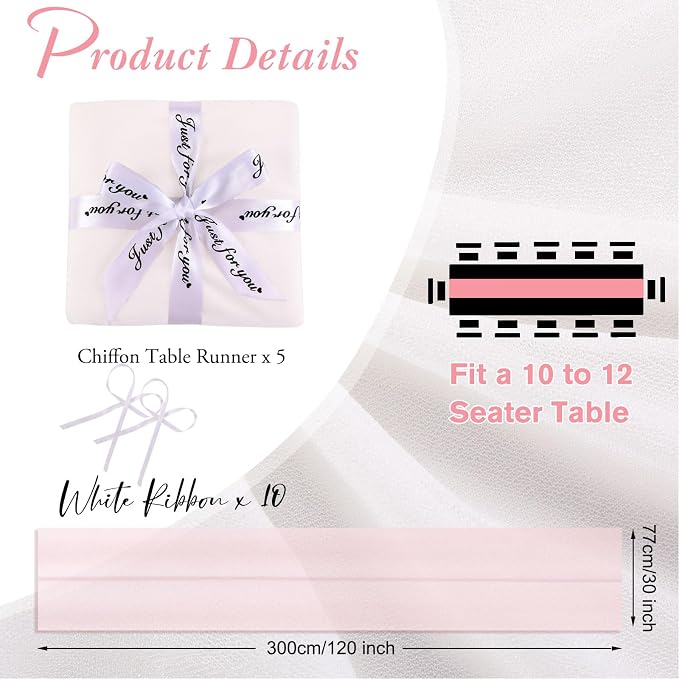 5 Packs 10ft White Chiffon Table Runner 30 x 120 Inches Romantic Sheer Table - Image 2