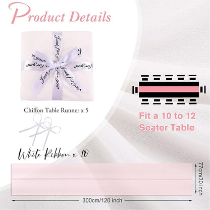 5 Packs 10ft White Chiffon Table Runner 30 x 120 Inches Romantic Sheer Table - Image 2