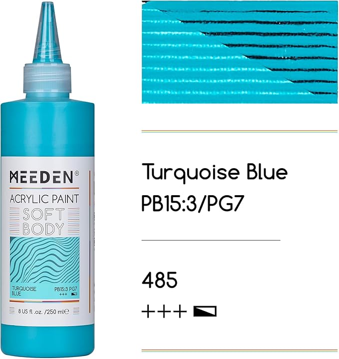 MEEDEN Turquoise Blue Acrylic Paint: Matte Finish 250ml/8.45oz Soft Body Bulk - Image 2