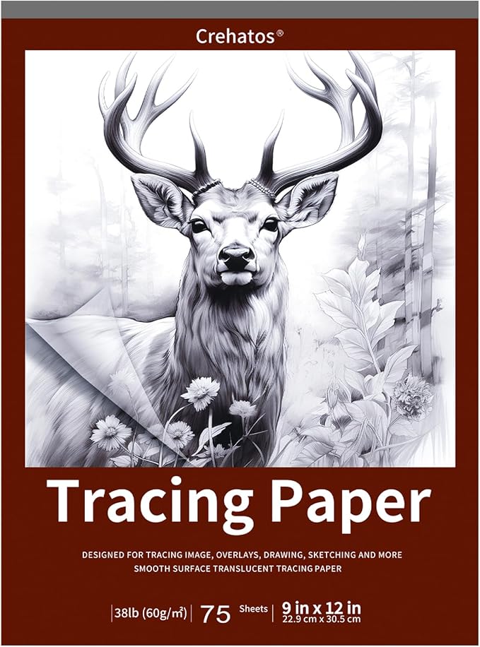 Crehatos 9" x 12" Tracing Paper, Translucent Tracing Pad, 75 Sheets 38lb/60gsm by Crehatos
