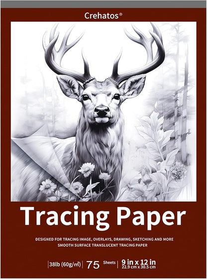 Crehatos 9" x 12" Tracing Paper, Translucent Tracing Pad, 75 Sheets 38lb/60gsm by Crehatos