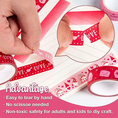 Whaline 12 Rolls Valentine Washi Tape Red Pink Heart Gnome Love Masking Tape - Image 3