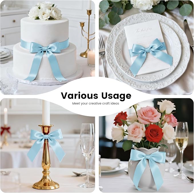 1-1/2 Inch 100 Yards Satin Ribbon Light Blue, Solid Color Fabric Ribbon - Image 7