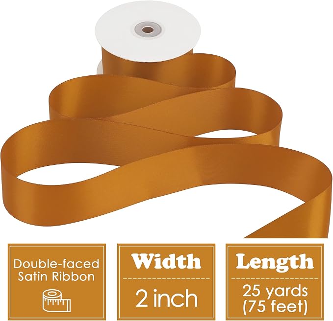 HUIHUANG Copper Satin Ribbon 2 Inch Wide Double Face - Image 2
