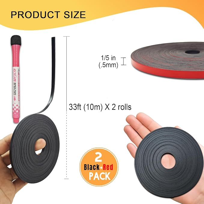 Magnetic Tape Roll Thin Strip, 1/5 Inch x 33 Feet Magnet Tape Line - Image 2