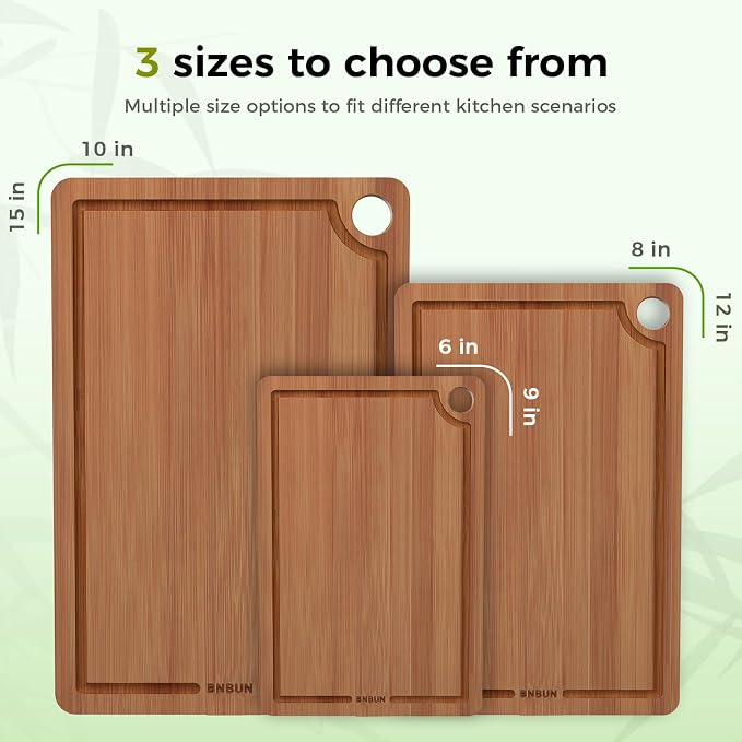 Bamboo Cutting Board for Kitchen, Wooden Cutting Board 3-Piece Set - Image 2