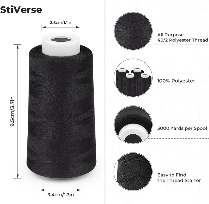 Serger Thread 4 Cones 3000 Yards Each Spool All Purpose Polyester Thread 40S/2 - Image 2