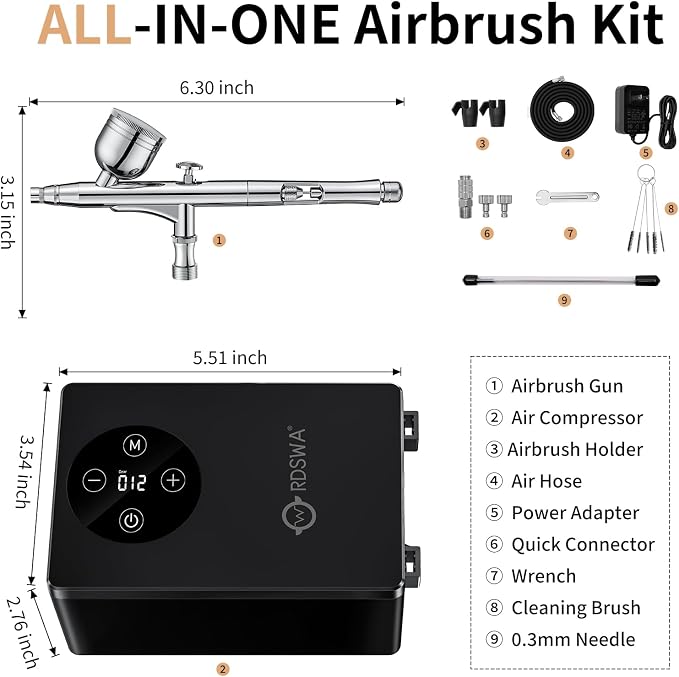 RDSWA Airbrush Kit with Air Compressor Machine, 12-Gear Touch Sensing, 51psi - Image 2