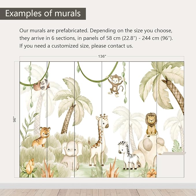 AFZEVEB-Safari Wallpaper Watercolor Animal Nursery Wall murals - Image 3