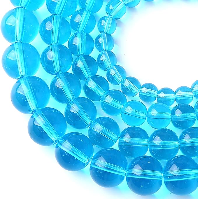 8MM Lake Blue Glass Beads Natural Gemstone Round Loose Stone Beads - Image 2
