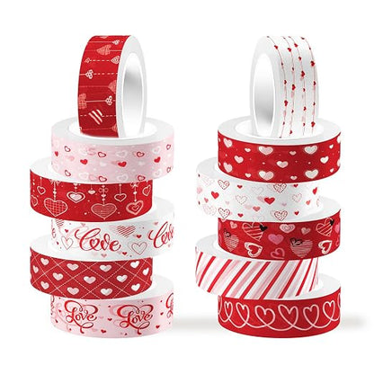 12 Rolls Love Heart Washi Tape Set, Wedding Party, Junk Journal, Scrapbooking by Unknown