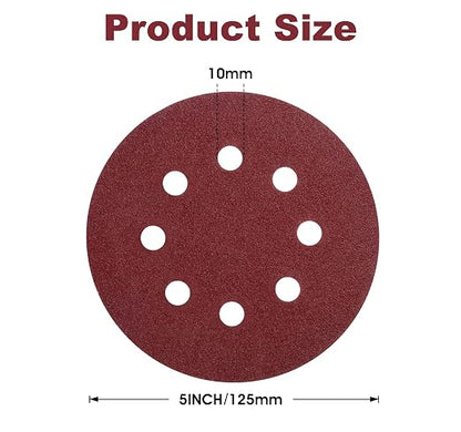 S SATC 150 Pcs Hook and Loop Adhesive Sanding Discs 5 Inch 8 Hole Sandpaper 100 - Image 2