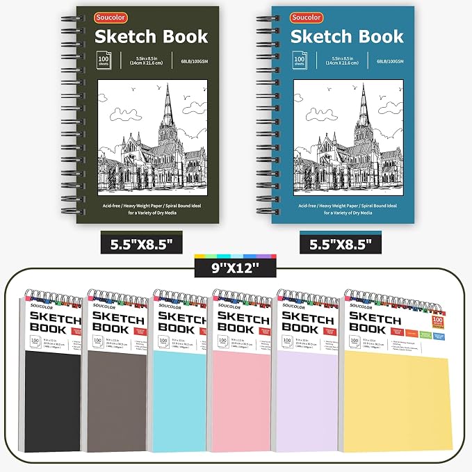 Soucolor 5.5" x 8.5" Sketchbook Pack of 2, 200 Sheets Blank Journal Notebook - Image 7