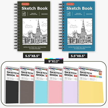 Soucolor 5.5" x 8.5" Sketchbook Pack of 2, 200 Sheets Blank Journal Notebook - Image 7