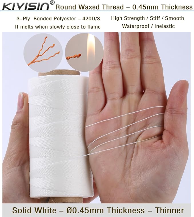 Thin Wax Polyester Thread, 547 Yards, 3 Ply Round Waxed Cord Strings - Image 3