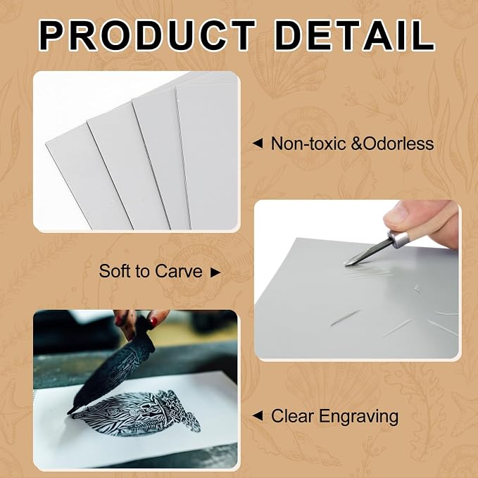 Yeaqee 8 Pcs Mixed Sizes Linoleum Block Rubber Carving Block Soft Linocut - Image 3