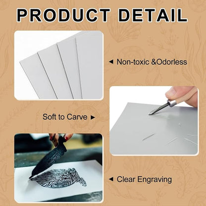 Yeaqee 8 Pcs Mixed Sizes Linoleum Block Rubber Carving Block Soft Linocut - Image 3