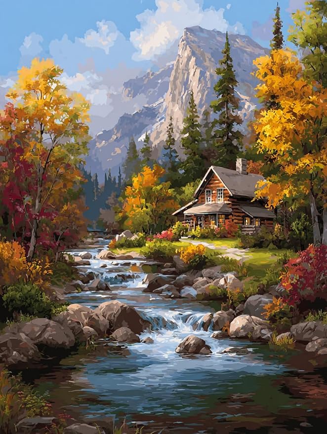 14CT Counted Cross Stitch Kits for Adults Advanced Mountains Lake Printed by Moohue