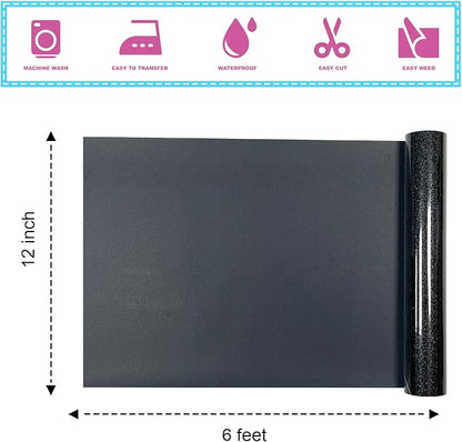 Black Glitter HTV Heat Transfer Vinyl 12" x6FT Glitter Vinyl - Image 3