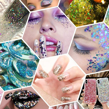 Holographic Chunky Glitter, 5.64oz/160g Craft Glitter Powder Mixed Chunky & - Image 6
