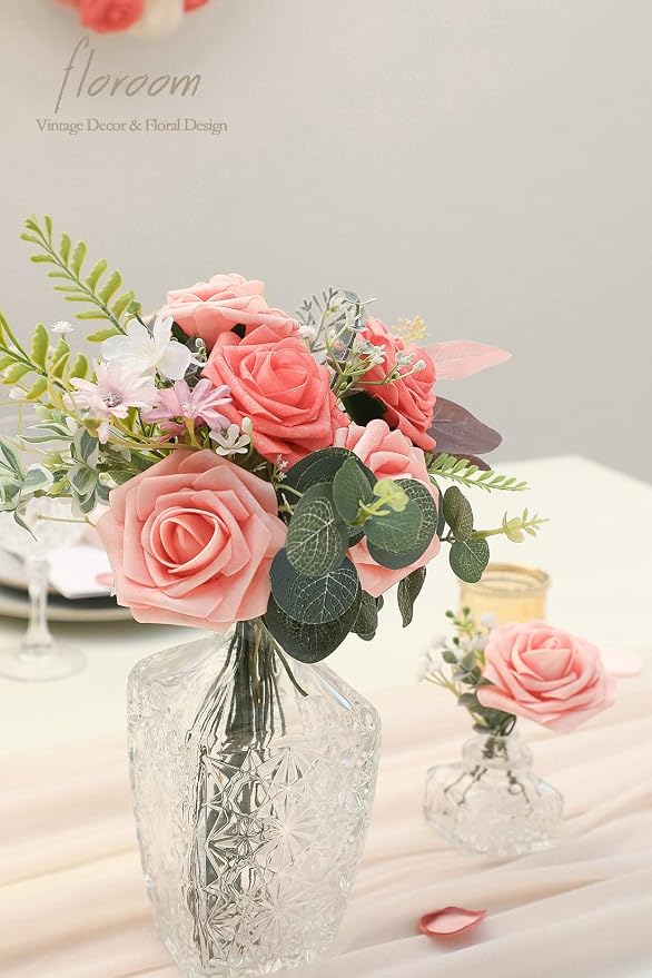 Floroom Artificial Flowers 25pcs Real Looking Mixed Living Coral Foam Fake Roses - Image 4